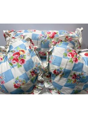 Cath Kidston Floral Blue Check Pillow Set 4pc Heart & Bolster